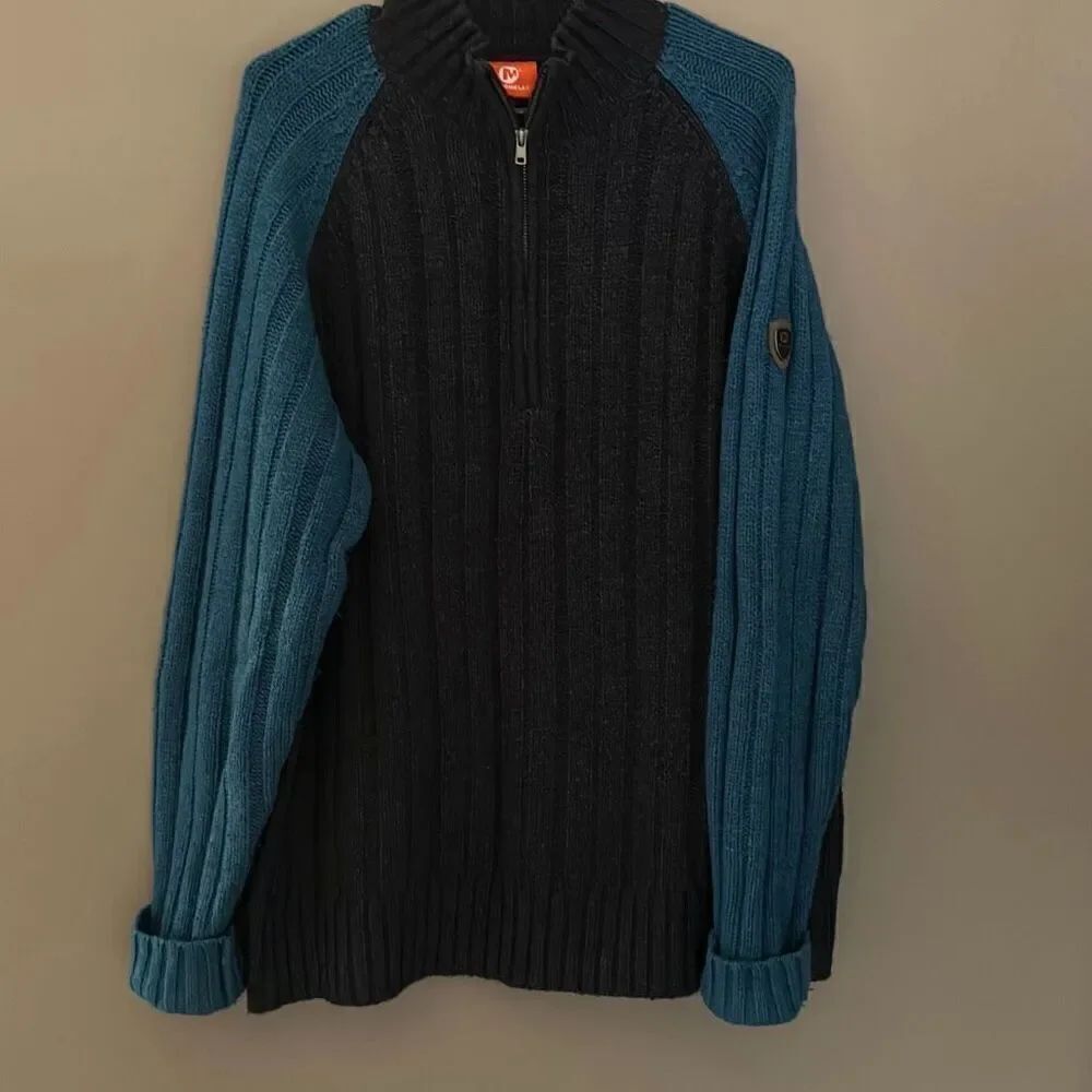 Merril Wool Pullover Sweater 1/3 zip XL Two toned Blue